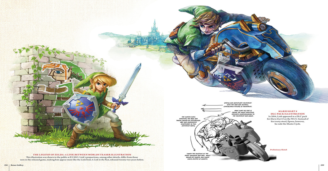 arte conceptual del personaje link en un dlc y en zelda a link between worlds